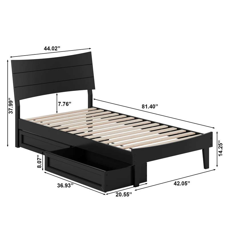 Phoenix Twin Size Solid Wood Platform Bed with Drawers in Black