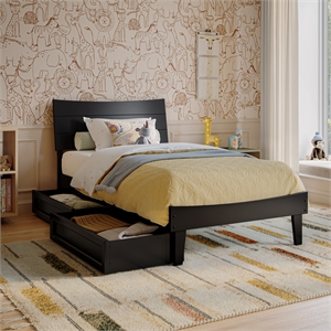 Phoenix Twin Size Solid Wood Platform Bed with Drawers in Black