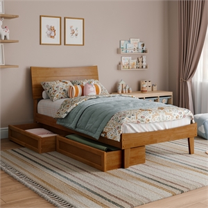 Phoenix Twin Solid Wood Platform Bed with Drawers in Light Toffee