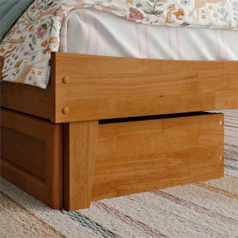 Phoenix Twin Solid Wood Platform Bed with Drawers in Light Toffee
