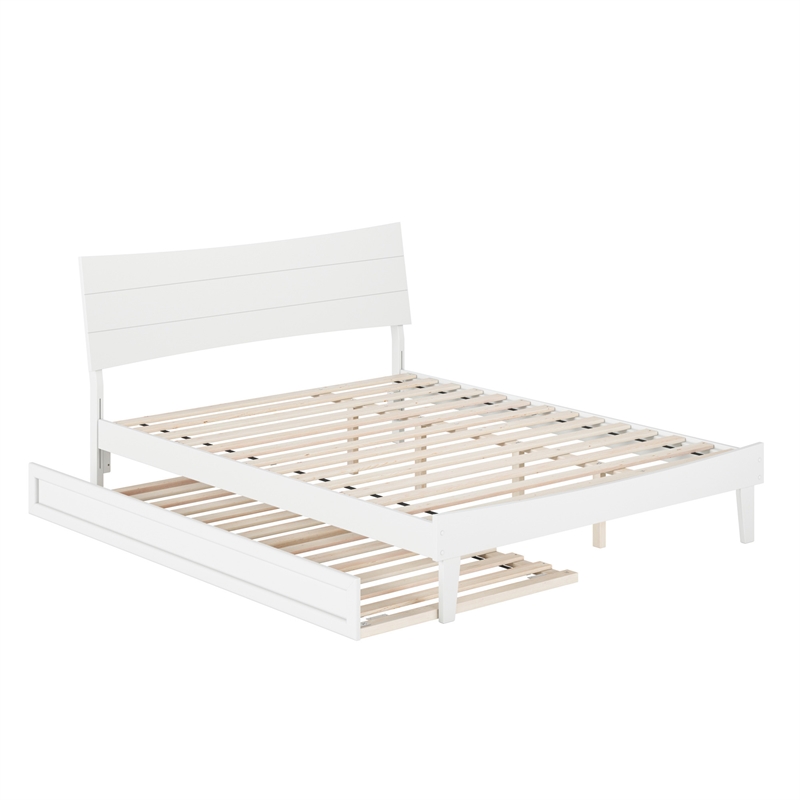 Phoenix Queen Solid Wood Platform Bed with Twin XL Trundle in White