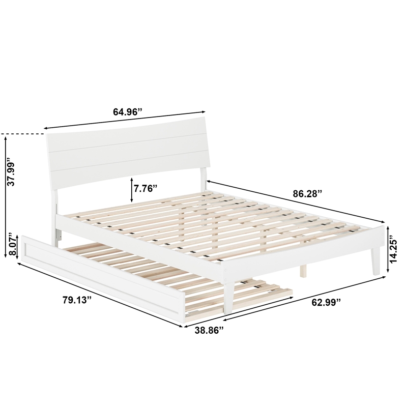 Phoenix Queen Solid Wood Platform Bed with Twin XL Trundle in White