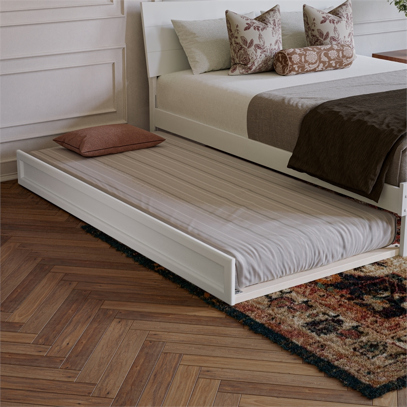 Phoenix Queen Solid Wood Platform Bed with Twin XL Trundle in White