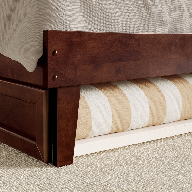 Phoenix Queen Solid Wood Platform Bed with Twin XL Trundle in Walnut