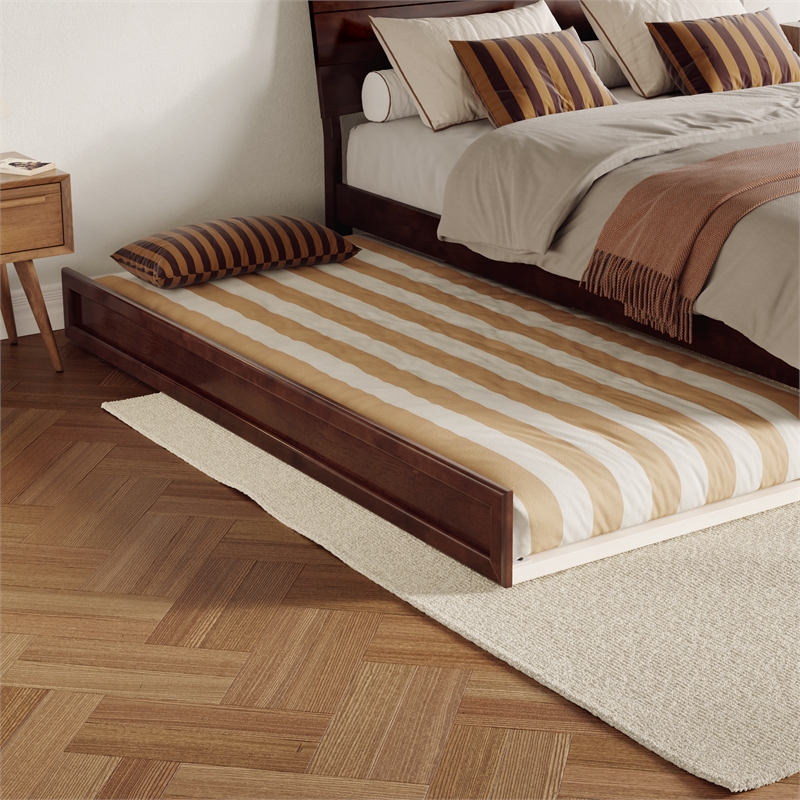 Phoenix Queen Solid Wood Platform Bed with Twin XL Trundle in Walnut