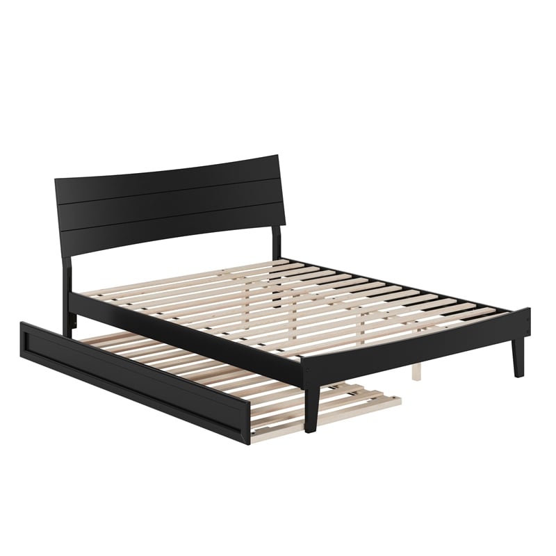Phoenix Queen Solid Wood Platform Bed with Twin XL Trundle in Black