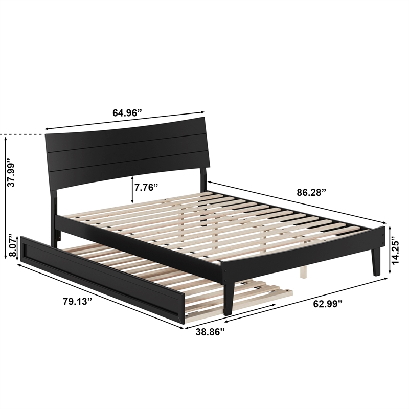 Phoenix Queen Solid Wood Platform Bed with Twin XL Trundle in Black