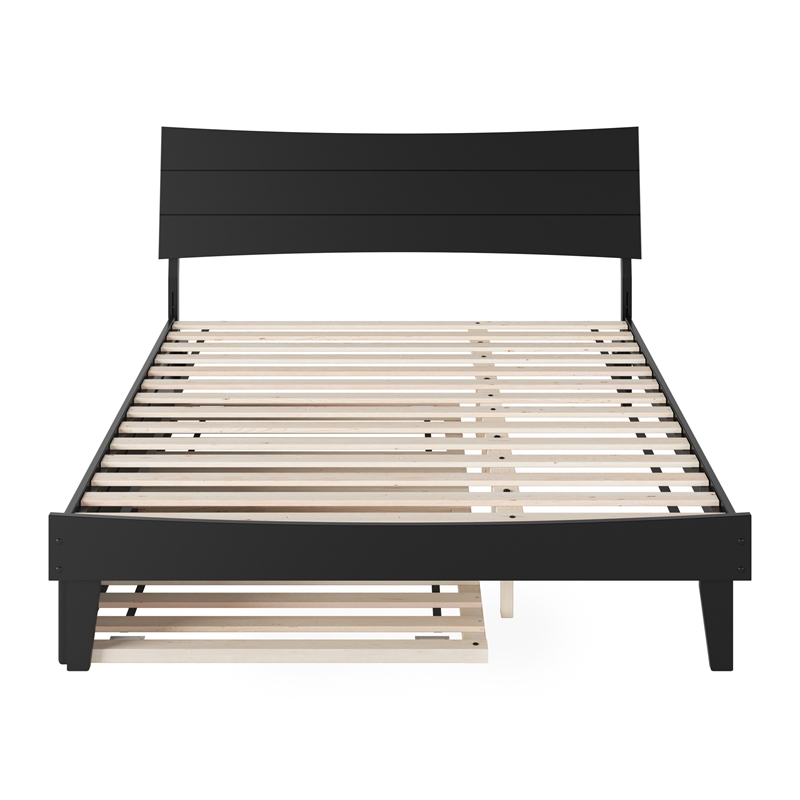 Phoenix Queen Solid Wood Platform Bed with Twin XL Trundle in Black