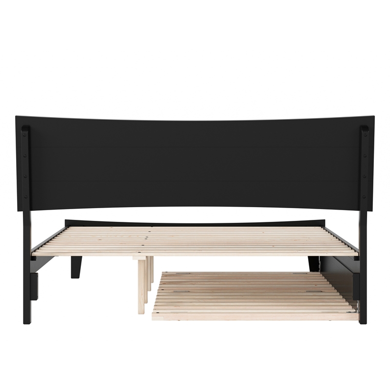 Phoenix Queen Solid Wood Platform Bed with Twin XL Trundle in Black
