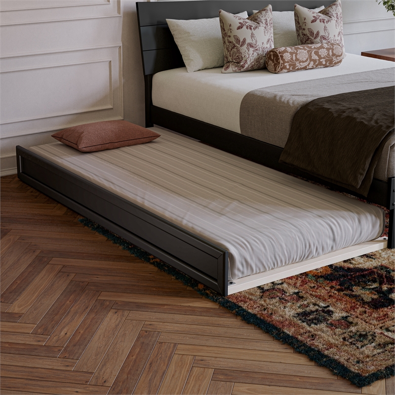 Phoenix Queen Solid Wood Platform Bed with Twin XL Trundle in Black