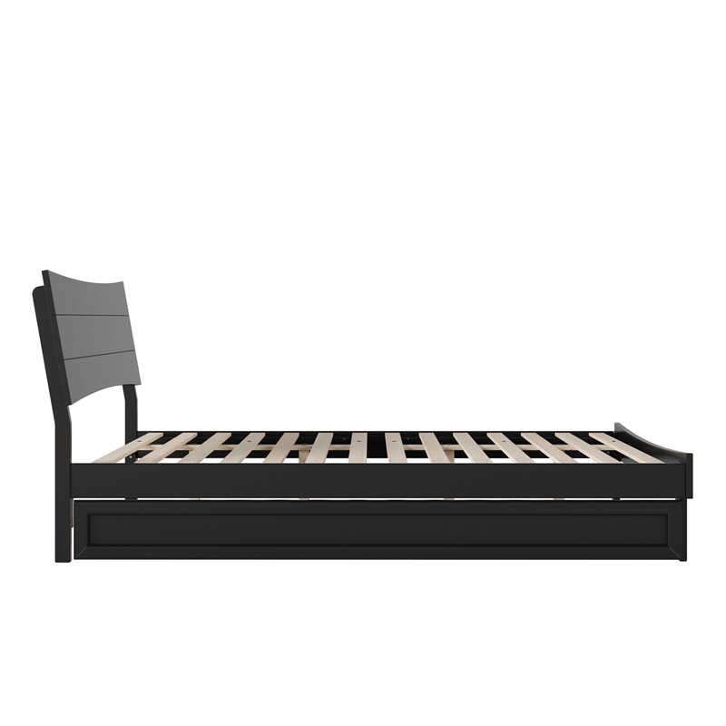 Phoenix Queen Solid Wood Platform Bed with Twin XL Trundle in Black