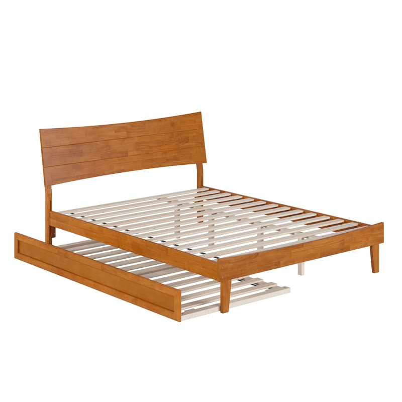 Phoenix Queen Solid Wood Platform Bed with Twin XL Trundle in Light Toffee