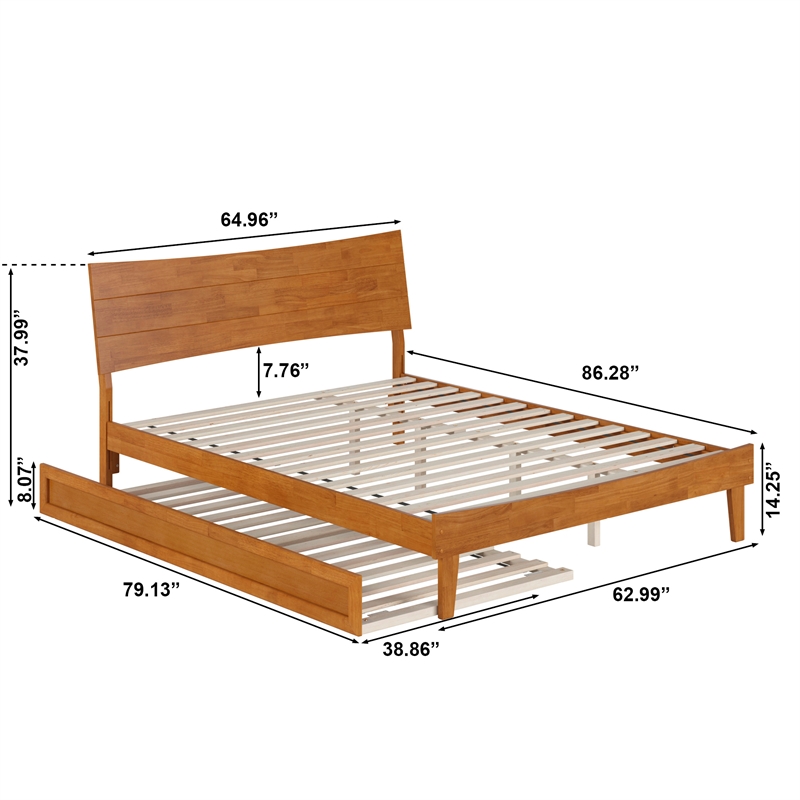 Phoenix Queen Solid Wood Platform Bed with Twin XL Trundle in Light Toffee