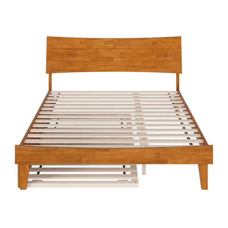 Phoenix Queen Solid Wood Platform Bed with Twin XL Trundle in Light Toffee