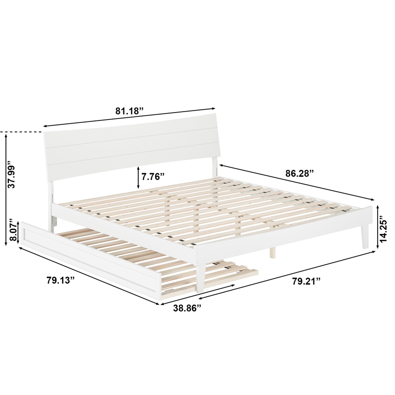 Phoenix King Solid Wood Platform Bed with Twin XL Trundle in White