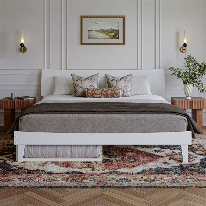 Phoenix King Solid Wood Platform Bed with Twin XL Trundle in White