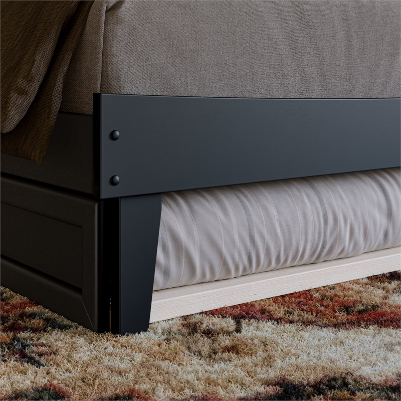 Phoenix King Solid Wood Platform Bed with Twin XL Trundle in Black