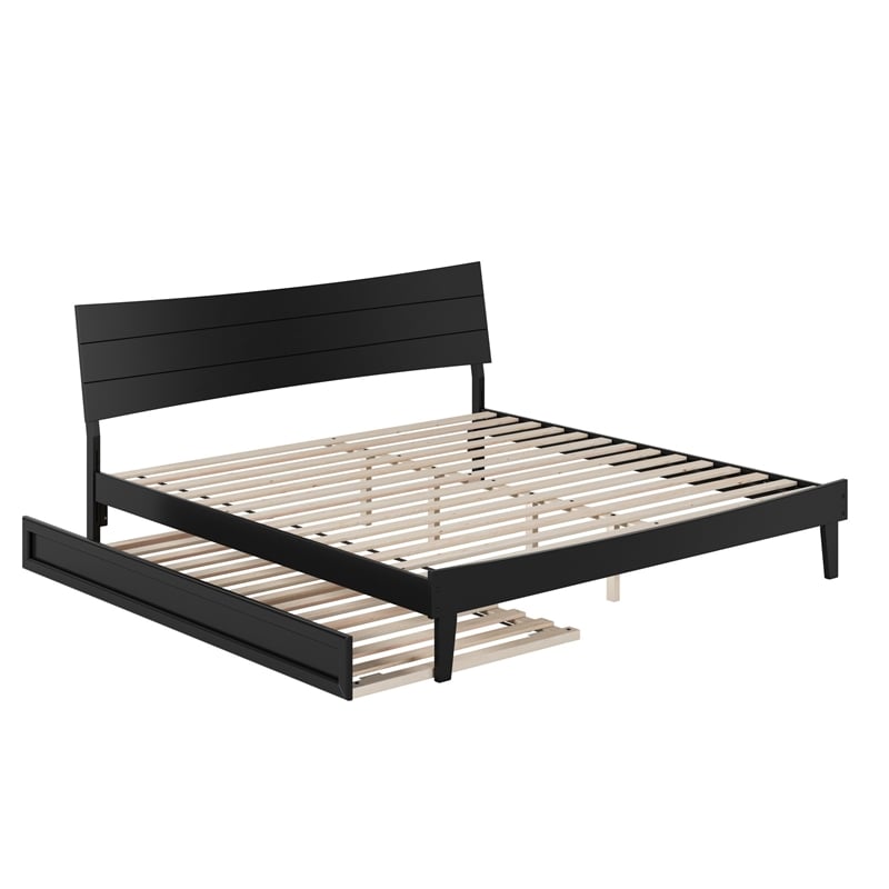 Phoenix King Solid Wood Platform Bed with Twin XL Trundle in Black