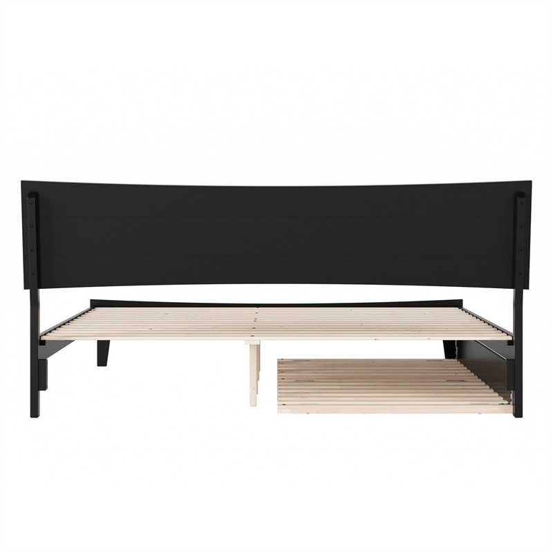 Phoenix King Solid Wood Platform Bed with Twin XL Trundle in Black