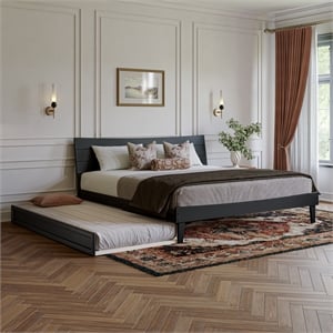 Phoenix King Solid Wood Platform Bed with Twin XL Trundle in Black