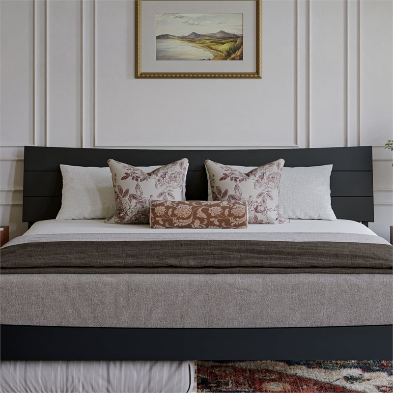 Phoenix King Solid Wood Platform Bed with Twin XL Trundle in Black