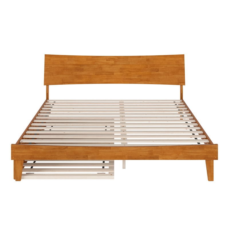 Phoenix King Wood Platform Bed with Twin XL Trundle in Light Toffee