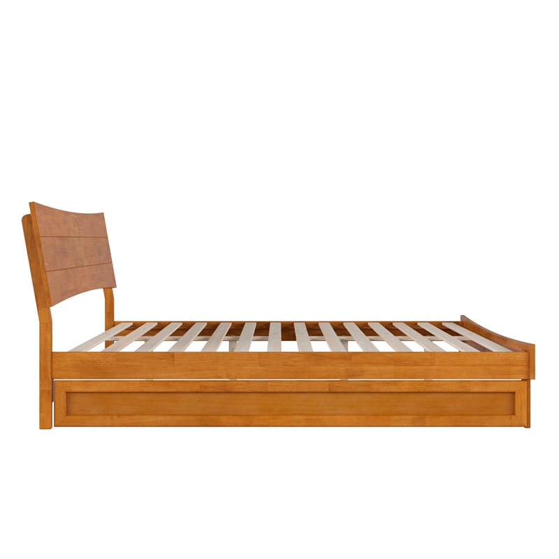 Phoenix King Wood Platform Bed with Twin XL Trundle in Light Toffee