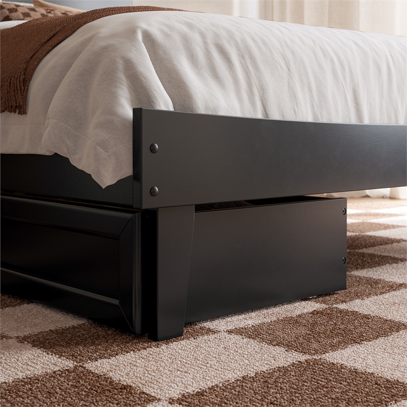 Phoenix Full Size Solid Wood Platform Bed with Drawers in Black