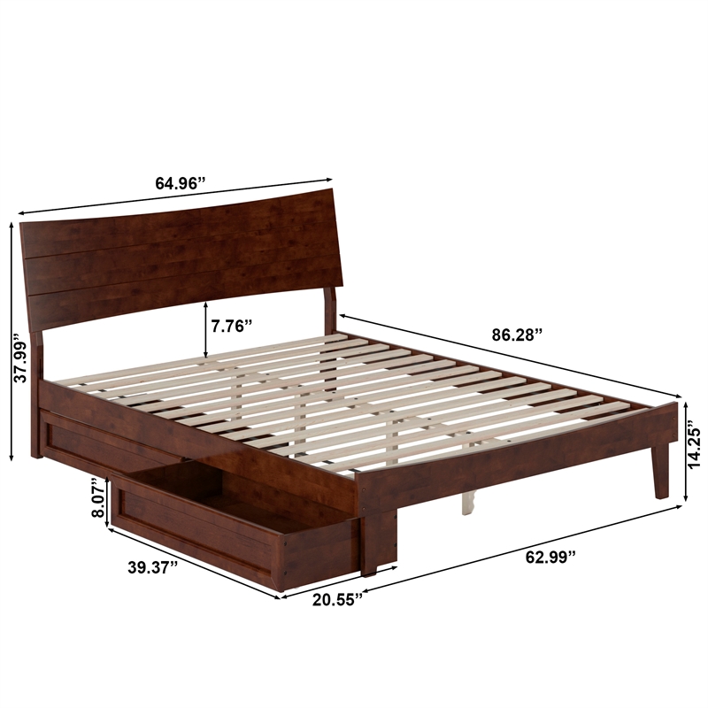 Phoenix Queen Solid Wood Platform Bed with Drawers in Walnut