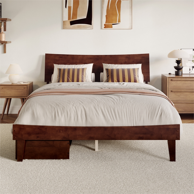 Phoenix Queen Solid Wood Platform Bed with Drawers in Walnut