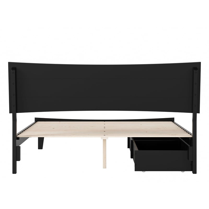 Phoenix Queen Size Solid Wood Platform Bed with Drawers in Black