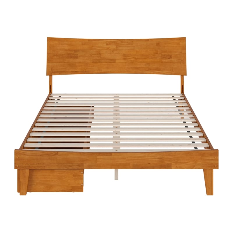 Phoenix Queen Wood Platform Bed with Drawers in Light Toffee