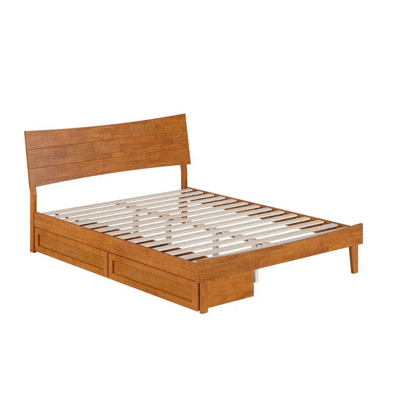 Phoenix Queen Wood Platform Bed with Drawers in Light Toffee