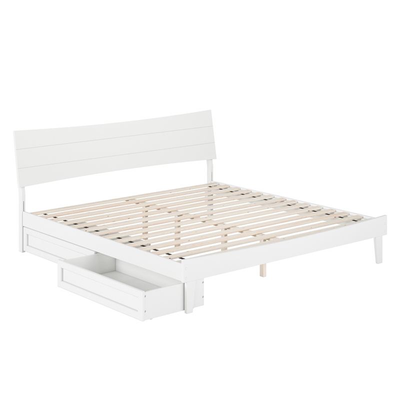 Phoenix King Size Solid Wood Platform Bed with Drawers in White