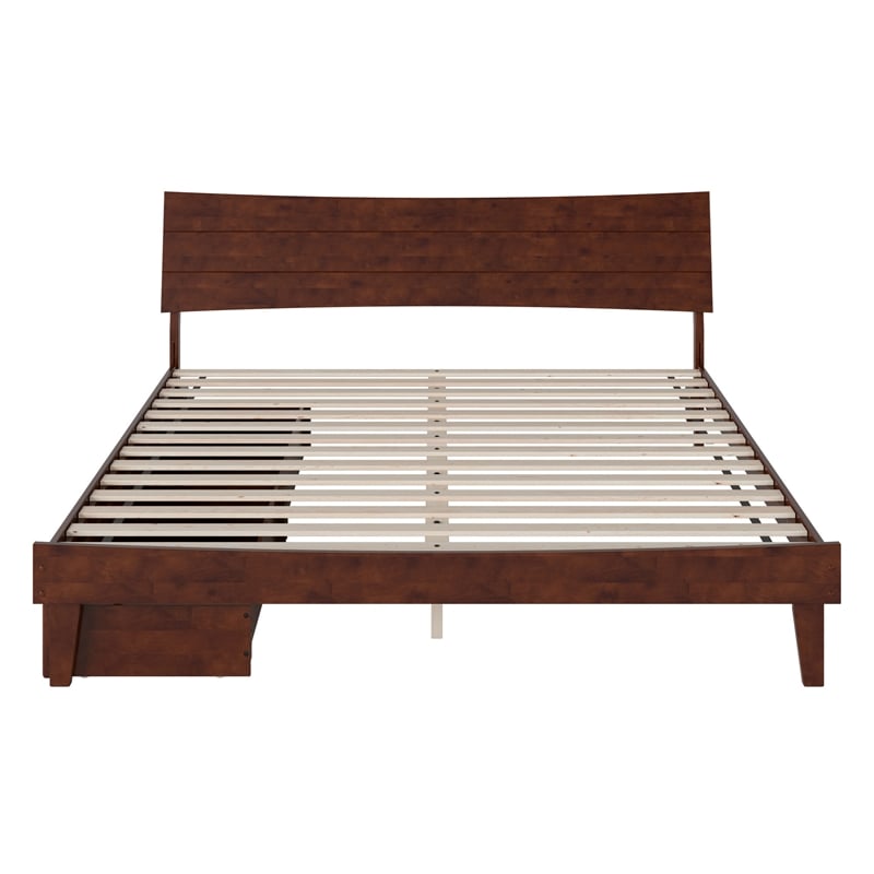Phoenix King Size Solid Wood Platform Bed with Drawers in Walnut