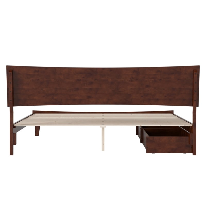 Phoenix King Size Solid Wood Platform Bed with Drawers in Walnut