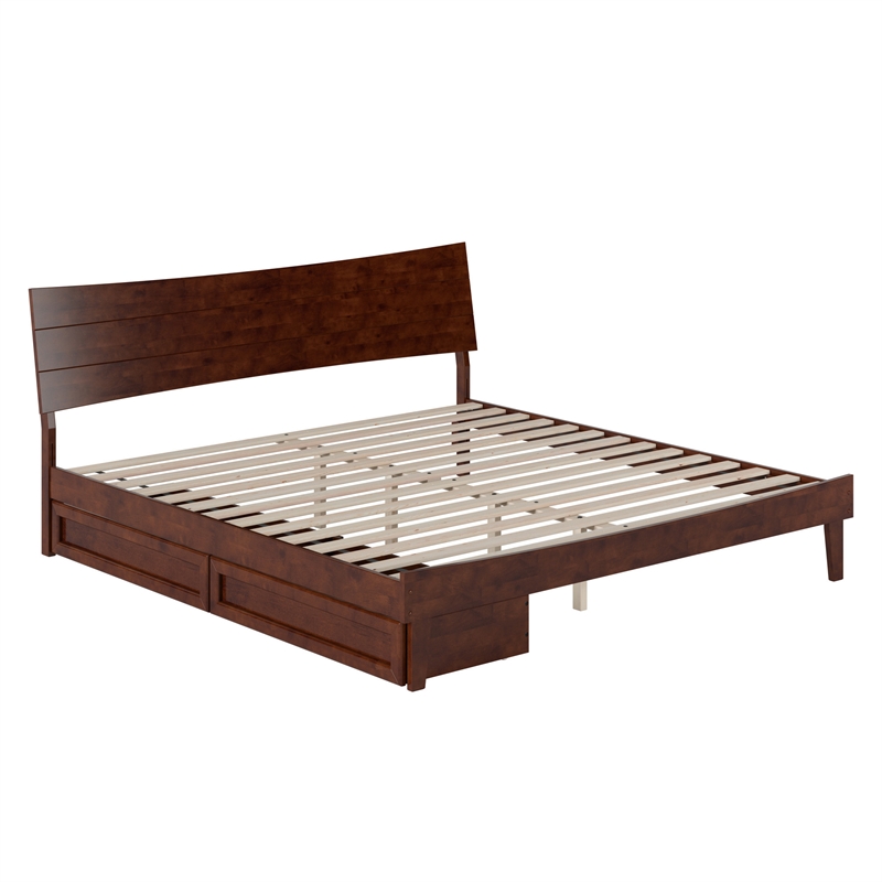 Phoenix King Size Solid Wood Platform Bed with Drawers in Walnut