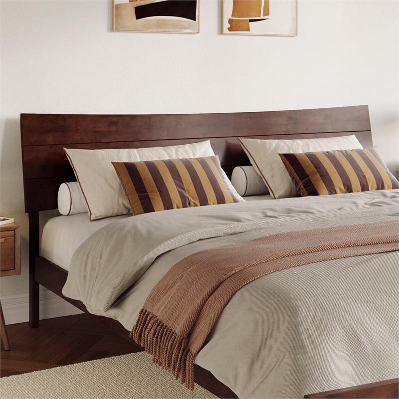 Phoenix King Size Solid Wood Platform Bed with Drawers in Walnut