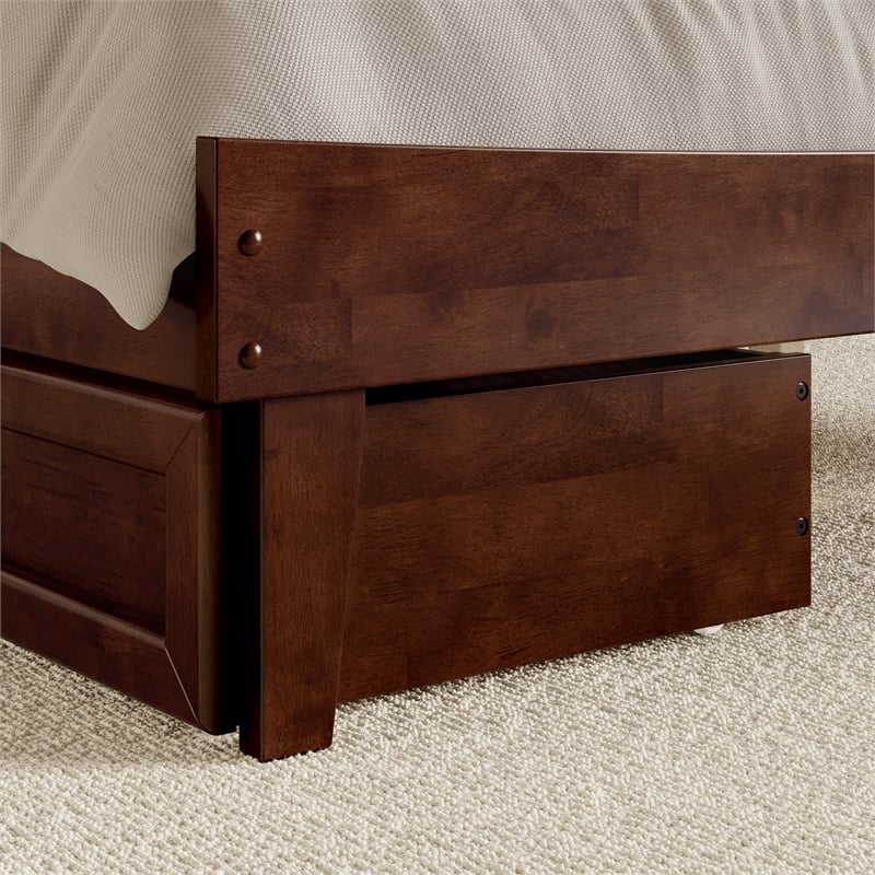 Phoenix King Size Solid Wood Platform Bed with Drawers in Walnut