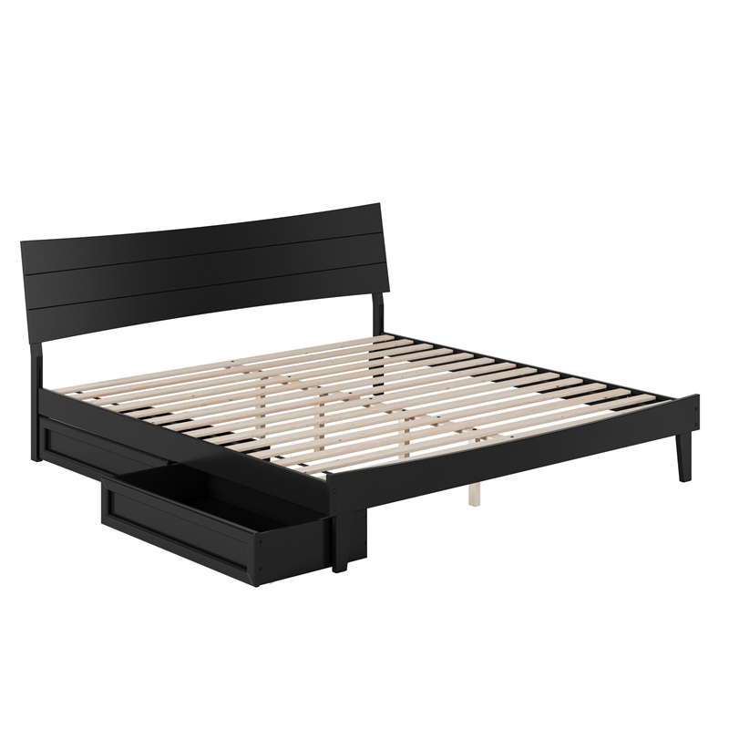 Phoenix King Size Solid Wood Platform Bed with Drawers in Black