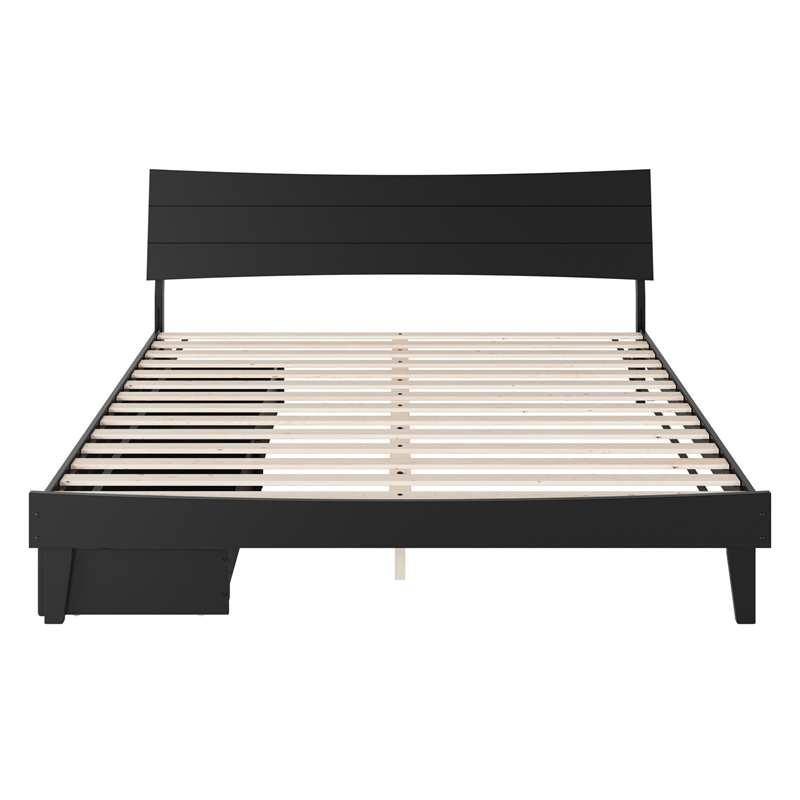 Phoenix King Size Solid Wood Platform Bed with Drawers in Black