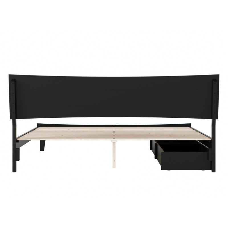 Phoenix King Size Solid Wood Platform Bed with Drawers in Black