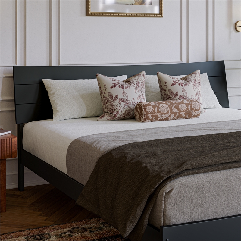 Phoenix King Size Solid Wood Platform Bed with Drawers in Black