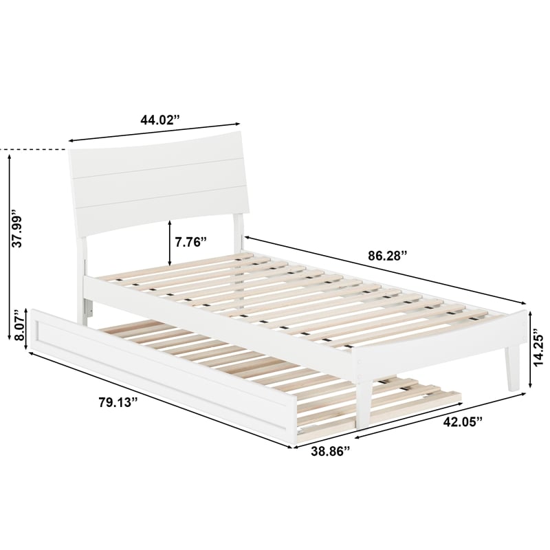 Phoenix Twin XL Wood Platform Bed with Twin XL Trundle in White