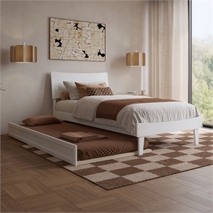 Phoenix Twin XL Wood Platform Bed with Twin XL Trundle in White