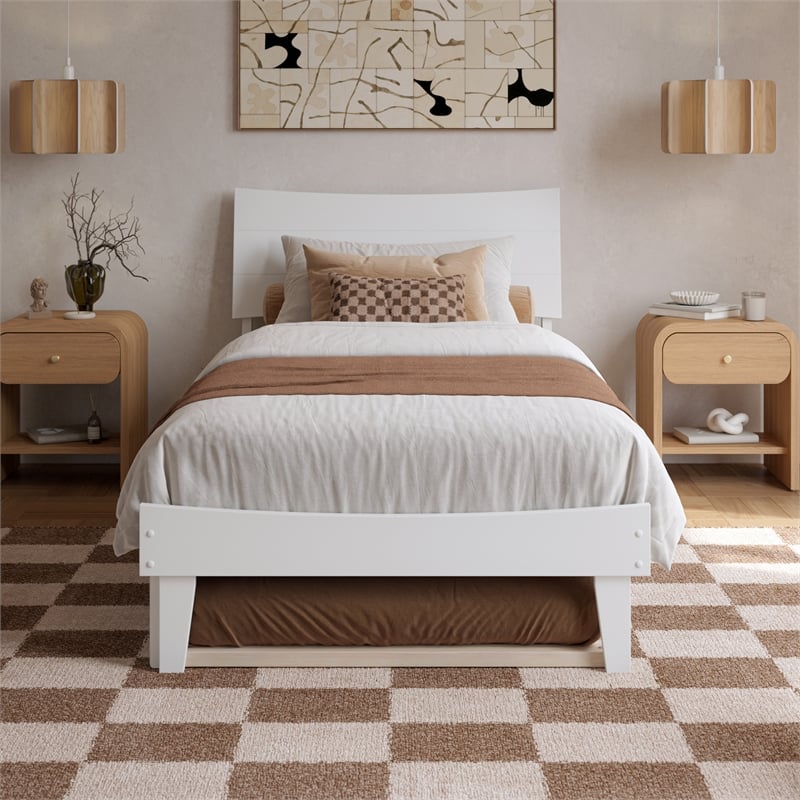 Phoenix Twin XL Wood Platform Bed with Twin XL Trundle in White