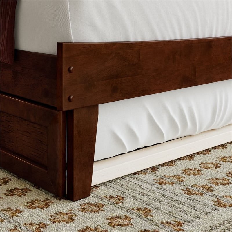 Phoenix Twin XL Wood Platform Bed with Twin XL Trundle in Walnut