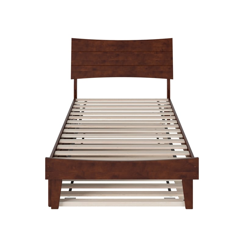 Phoenix Twin XL Wood Platform Bed with Twin XL Trundle in Walnut