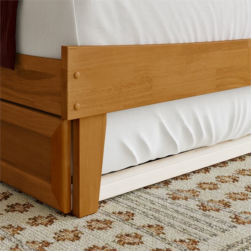 Phoenix Twin XL Wood Platform Bed with Trundle in Light Toffee