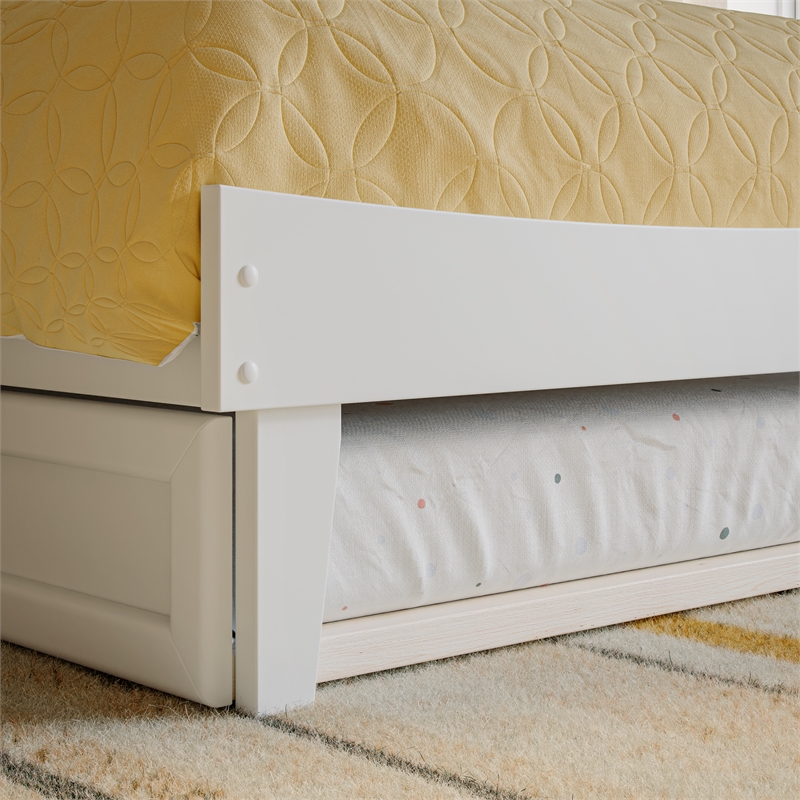 Phoenix Twin Size Solid Wood Platform Bed with Twin Trundle in White